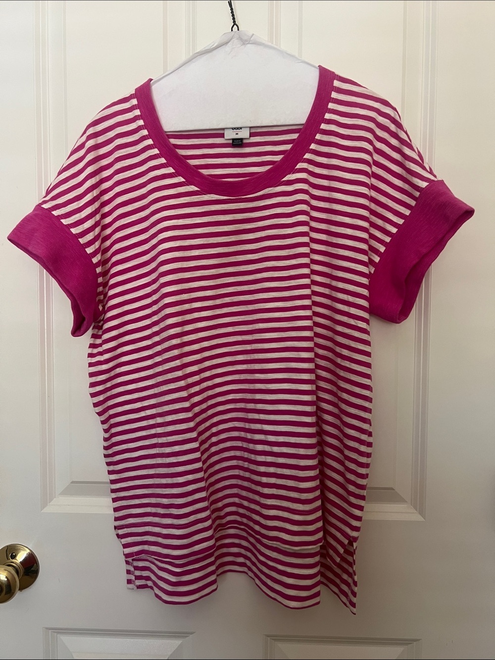 CAbi Hot Pink and White Striped Tee